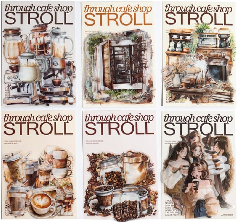 30 Sheets Coffee House Series Decorative Sticker Laptop Coffee Girl Character Scrapbooking Decal - Image 5