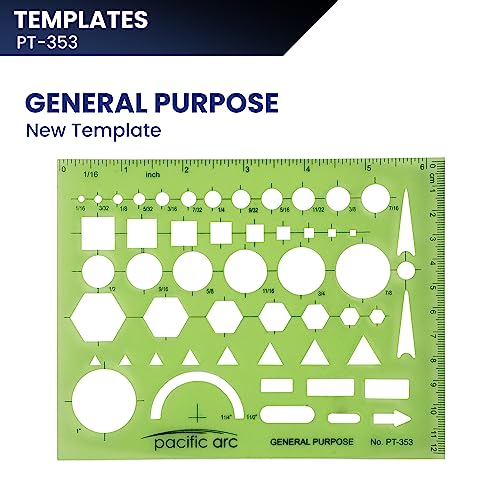 Pacific Arc - General Purpose Template - Drawing Aid Stencil for Professional or School Work - Size 3.87 x 6.5 inch - Image 2