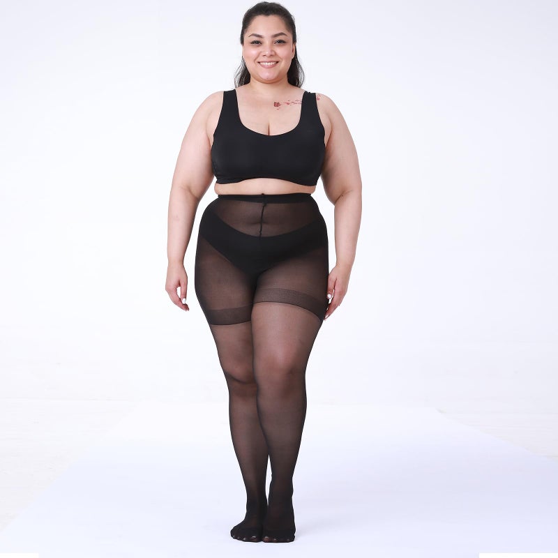 LADYFAN 2 Pack Plus Size Pantyhose for Women â€“ 30D Ultra-Sheer Control Top Tights Reinforced Toe & Waistband - Image 2