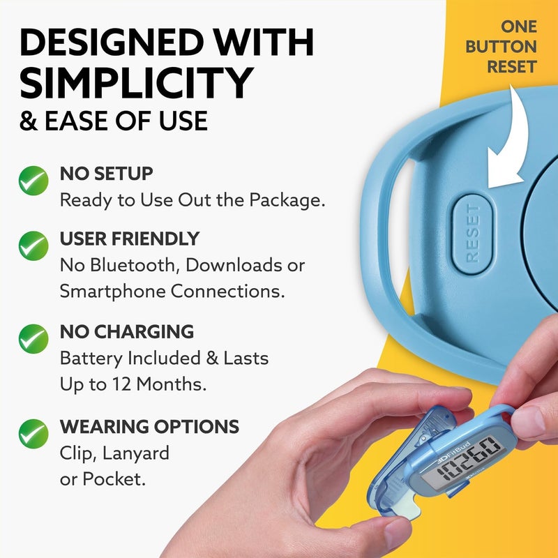 3DActive 3DFitBud Simple Step Counter Walking 3D Pedometer by with Clip, Lanyard Accurate Step Tracker Large Display, Easy to Use for Kids Men Women Adult Seniors Daily Step Tracking - A420S - Image 2