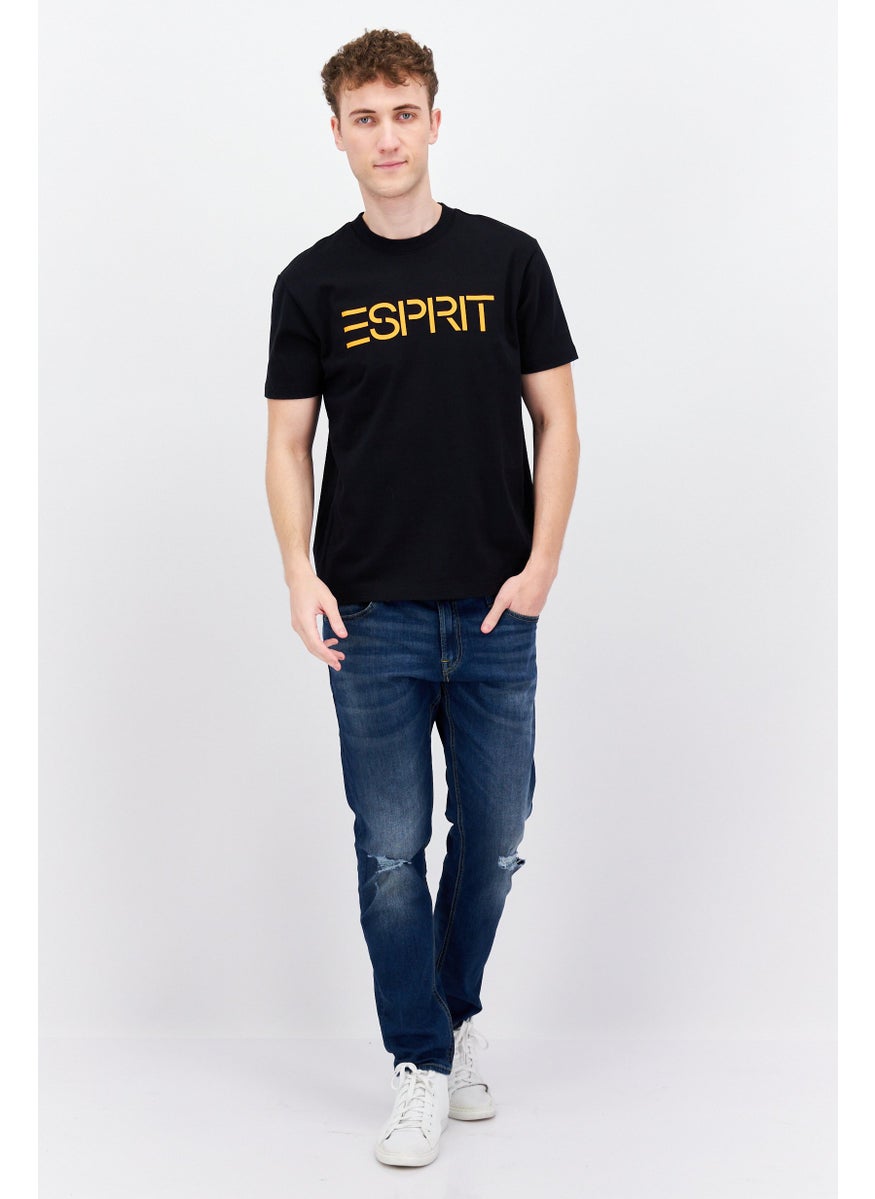 ESPRIT - Men Crew Neck Short Sleeves Brand Logo T-Shirt, Black/Orange - Image 1