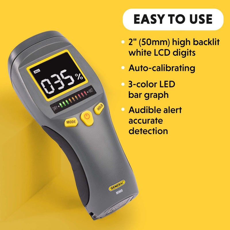 General Tools General Tools LCD Moisture Meter #MM8 - Leak and Humidity Detector - Pinless and Non-Invasive  - Image 3