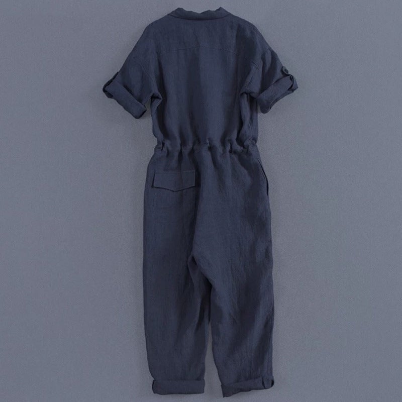 Jumpsuit 2025 Linen Simple Casual Slim Fit Jumpsuit Commuting Versatile - Image 3
