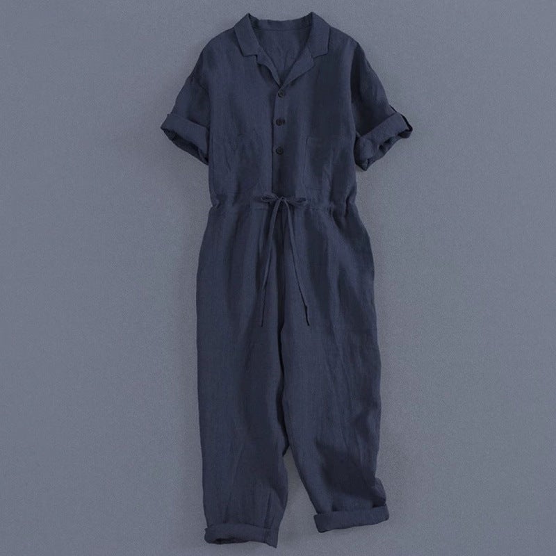 Jumpsuit 2025 Linen Simple Casual Slim Fit Jumpsuit Commuting Versatile - Image 2