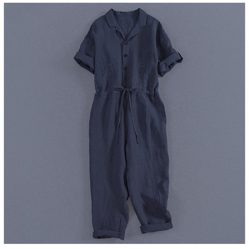 Jumpsuit 2025 Linen Simple Casual Slim Fit Jumpsuit Commuting Versatile - Image 4