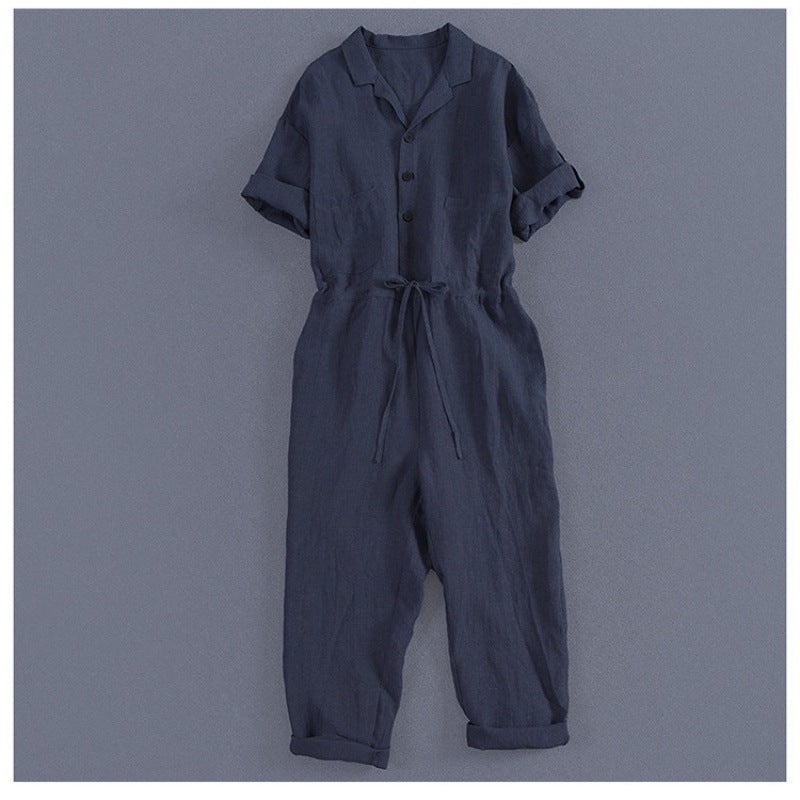 Jumpsuit 2025 Linen Simple Casual Slim Fit Jumpsuit Commuting Versatile - Image 5