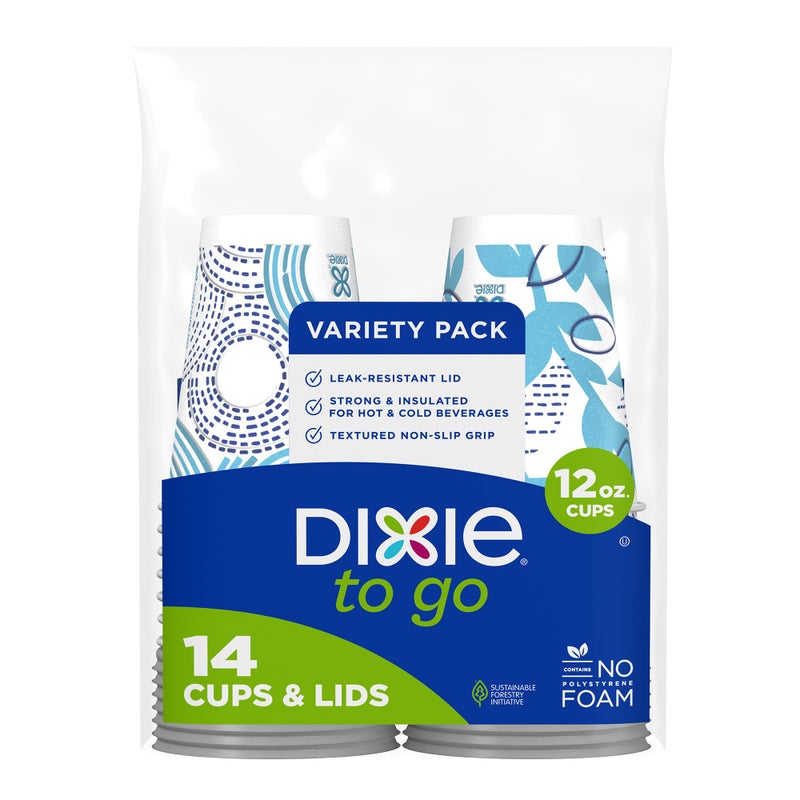 Dixie To Go Paper Coffee Cups With Lids, 12 oz, 14 ct, Disposable Insulated Paper Cups for On-The-Go Hot or Cold Beverages - Image 1