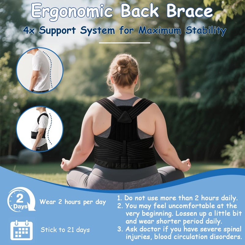 King Mills Posture Corrector for Women Plus Size, Adjustable Back Brace Plus Size Posture Corrector for Big & Tall, Shoulder Straightener with Cushioned Shoulder Pads for Lumbar, Spine, 3XL - Image 3