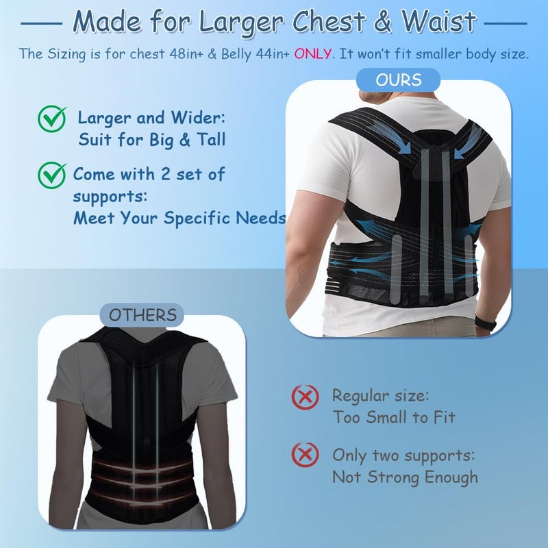 King Mills Posture Corrector for Women Plus Size, Adjustable Back Brace Plus Size Posture Corrector for Big & Tall, Shoulder Straightener with Cushioned Shoulder Pads for Lumbar, Spine, 3XL - Image 2