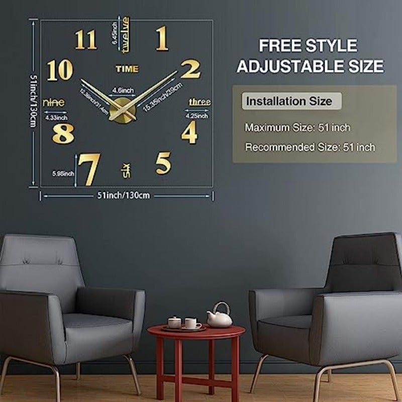 ALMEKAQUZ 3D DIY Wall ClockBig Size Wall Decorative Clocks Silent Non Ticking Movement Clocks for Living Room Bedroom Office Hotel Wall Decoration Gold - Image 2