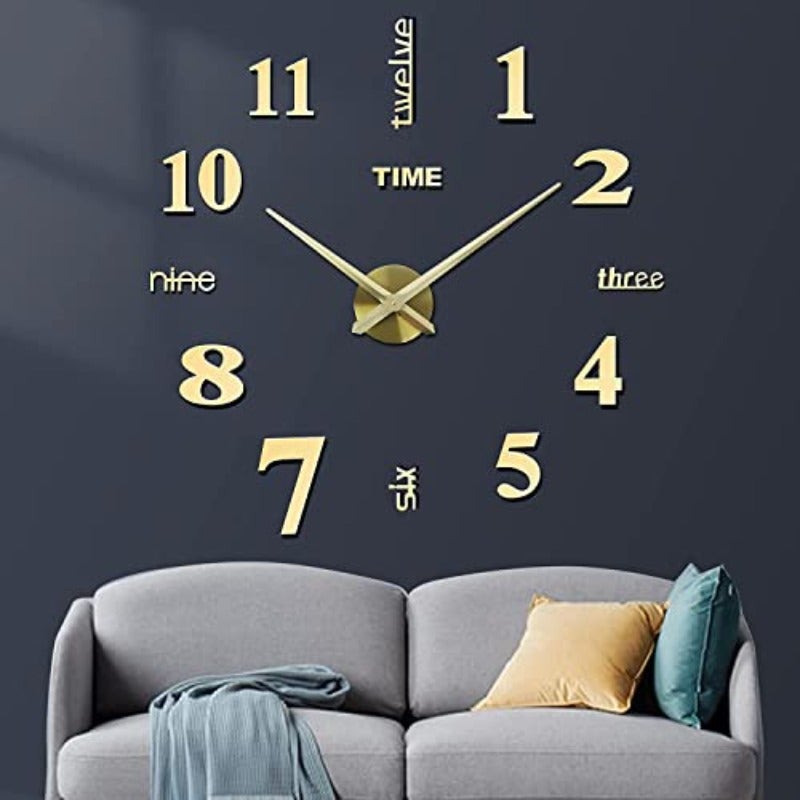ALMEKAQUZ 3D DIY Wall ClockBig Size Wall Decorative Clocks Silent Non Ticking Movement Clocks for Living Room Bedroom Office Hotel Wall Decoration Gold - Image 1