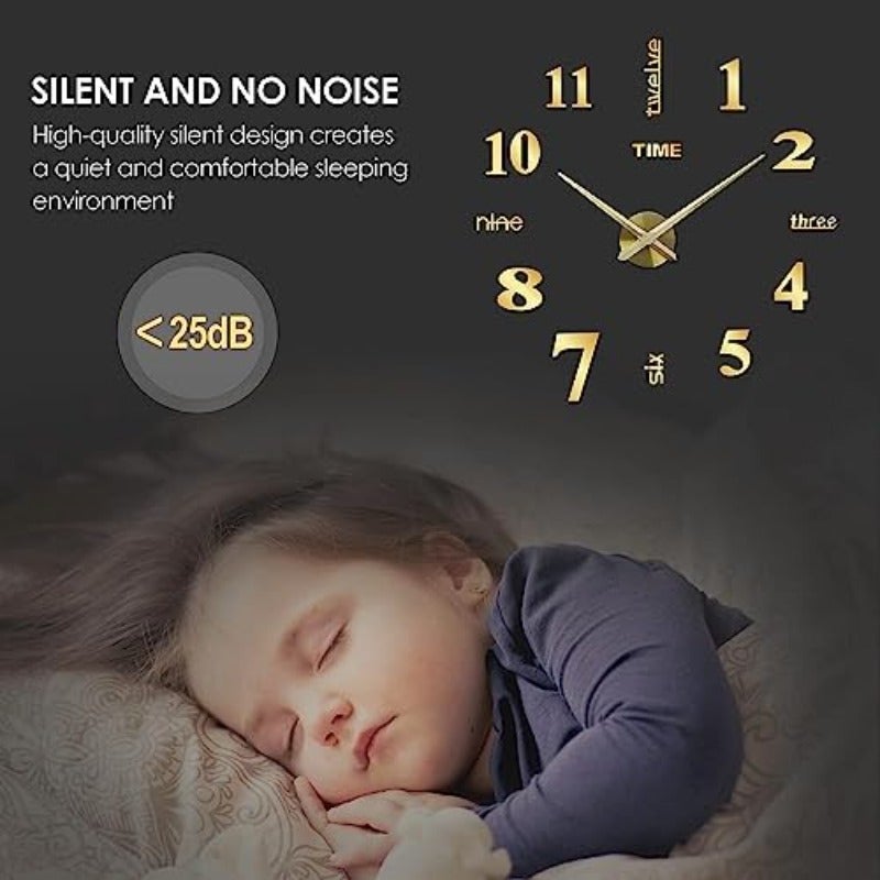 ALMEKAQUZ 3D DIY Wall ClockBig Size Wall Decorative Clocks Silent Non Ticking Movement Clocks for Living Room Bedroom Office Hotel Wall Decoration Gold - Image 3