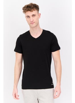 Men 2 Pieces V Neck Short Sleeves Brand Logo Top, Black