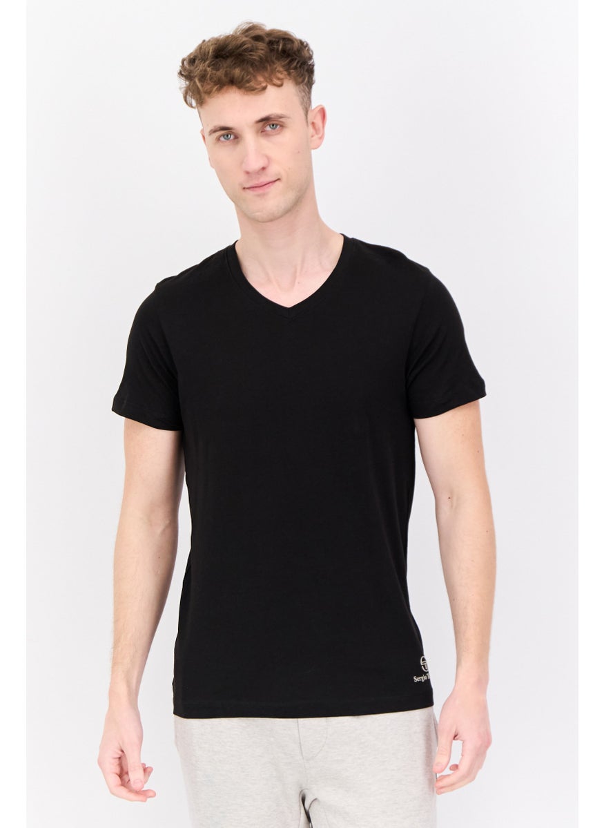 Sergio Tacchini - Men 2 Pieces V Neck Short Sleeves Brand Logo Top, Black - Image 1