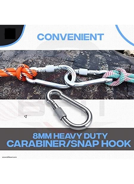 FITCOZI Tree Swing Saucer Swing Carabiner Set Clip Snap Hook Swing Connector 100Lb Weight Capacity Silver for Kids Outdoor Swing for Kids Swing Tire Swing Tree Swing for Adults Disc Swing 8MM Screw  - Image 4