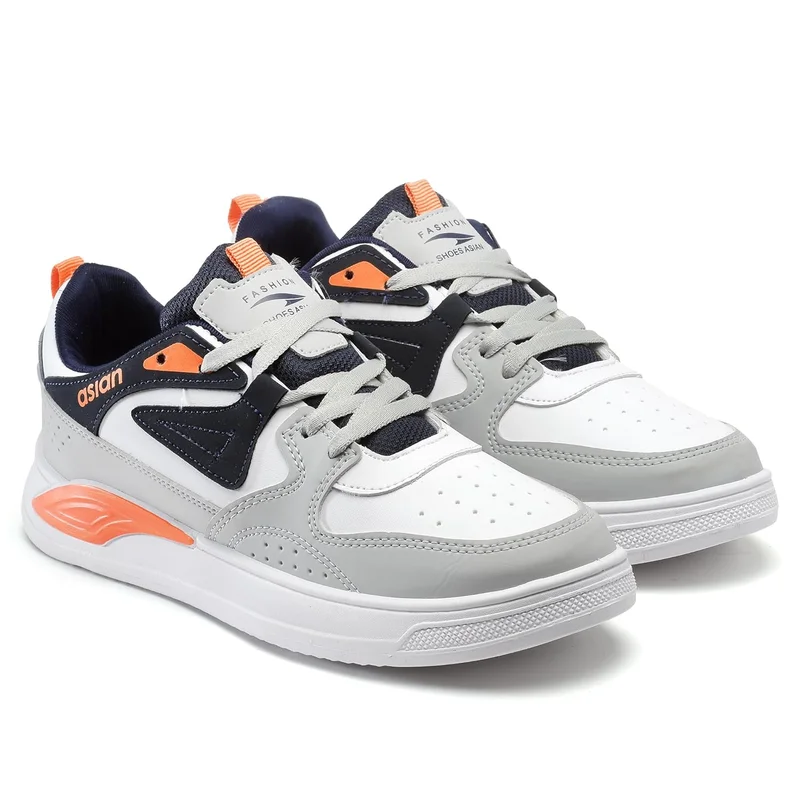 Asian Casual Sneakers for Men and Boys - White Navy Orange
