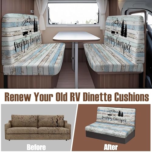 BBSET Rv Dinette Cushion Covers Stretch Washable Rv Cushion Slipcove Replacement for Camper Car Bench, 2 Pillowcase, 2 Backrest and 2 Bench Covers (Light Blue Wooden) - Image 2