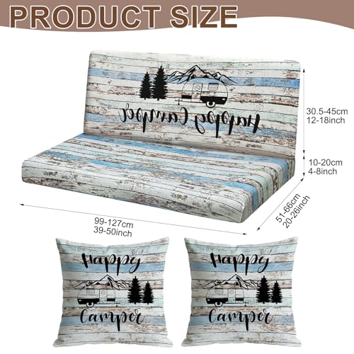 BBSET Rv Dinette Cushion Covers Stretch Washable Rv Cushion Slipcove Replacement for Camper Car Bench, 2 Pillowcase, 2 Backrest and 2 Bench Covers (Light Blue Wooden) - Image 3