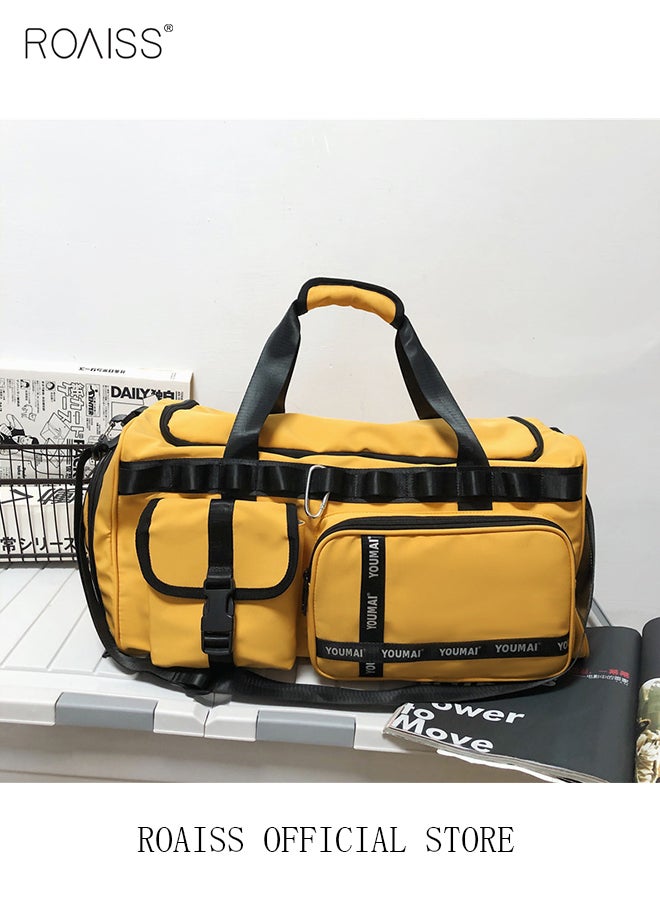 roaiss Large-Capacity Travel Bag Men's Short-Distance Luggage Backpack College Students Boarding Backpack Dry and Wet Separation Fitness Bag Yellow Portable - Image 3