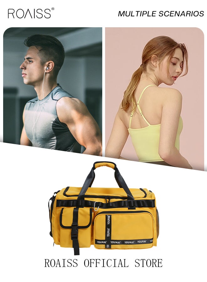 roaiss Large-Capacity Travel Bag Men's Short-Distance Luggage Backpack College Students Boarding Backpack Dry and Wet Separation Fitness Bag Yellow Portable - Image 5
