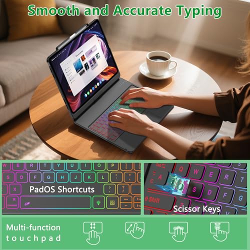 TQQ iPad Pro 13-inch Case with Keyboard (M5 2025 / M4 2024), iPad Pro 13 Keyboard Case with Pencil Holder, Multi-Touch Trackpad, 360° Rotatable, 7-Color Backlit, Thin & Light (Black) - Image 4