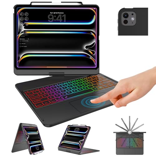 TQQ iPad Pro 13-inch Case with Keyboard (M5 2025 / M4 2024), iPad Pro 13 Keyboard Case with Pencil Holder, Multi-Touch Trackpad, 360° Rotatable, 7-Color Backlit, Thin & Light (Black) - Image 1