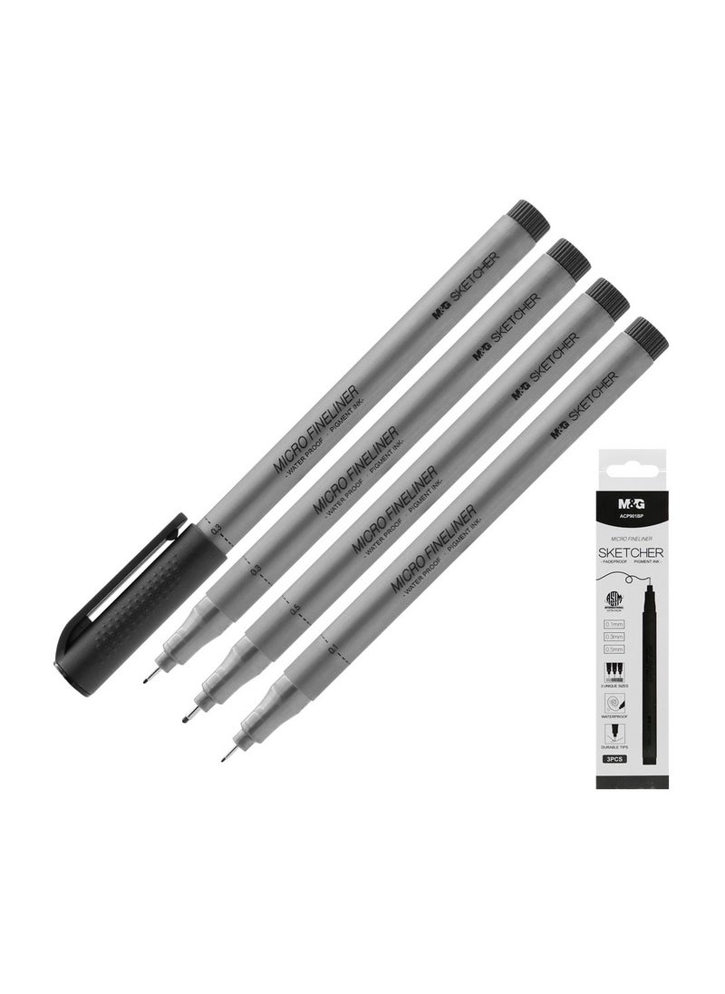 M&G M&G Chenguang Fine liner Sketcher 3 pcs (0.1/0.3/0.5) black - No:ACP901BP  - Image 1