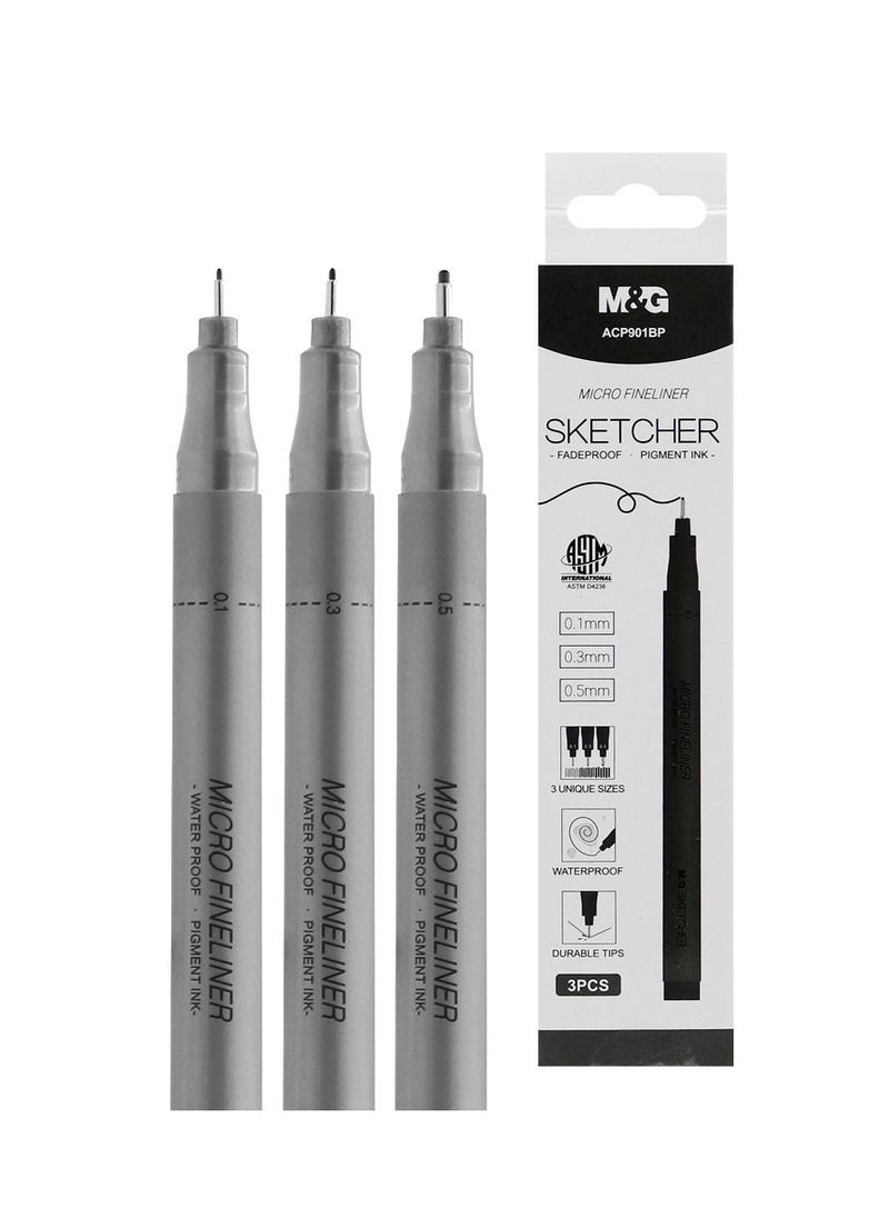 M&G M&G Chenguang Fine liner Sketcher 3 pcs (0.1/0.3/0.5) black - No:ACP901BP  - Image 2