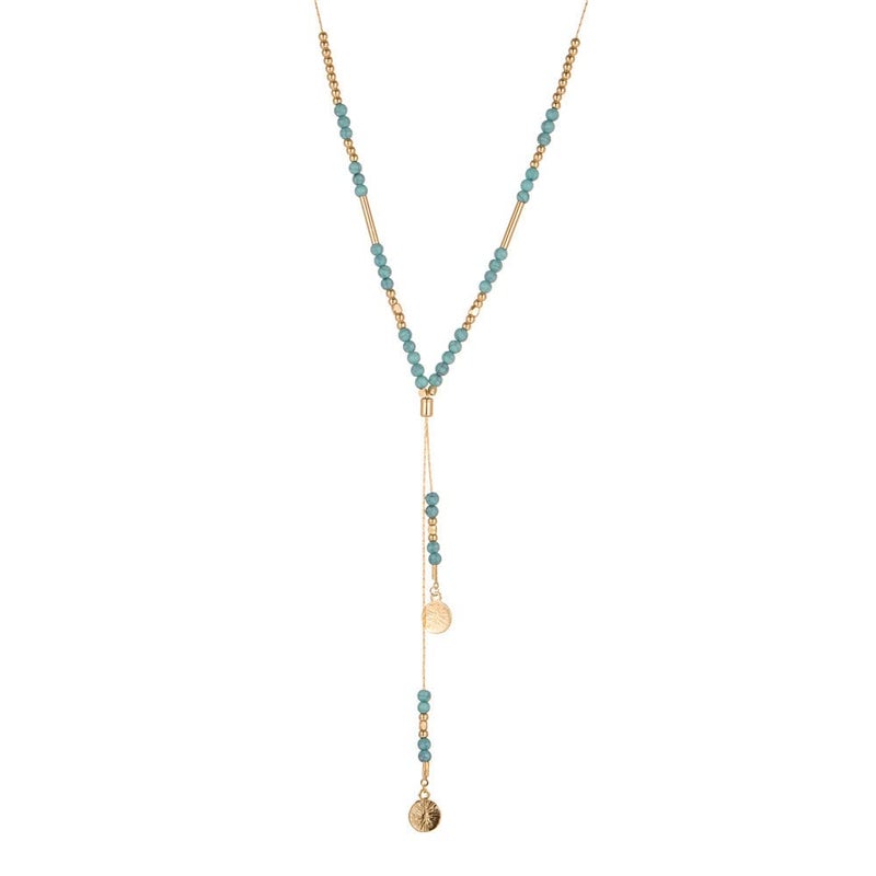 Cykdohy Turquoise Beaded Lariat Y Necklace for Women Long Adjustable Bohemian Handmade Sweater Chain Round Disc Pendant Necklaces Boho Western Cowgirls Retro Natural Gemstone Jewelry Gifts - Image 1
