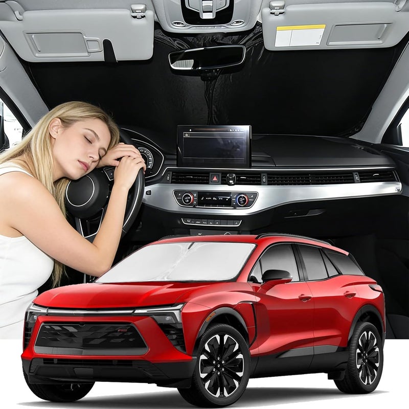 ZOIBV Windshield Sunshade for Blazer EV 2024-2026 Sun Shade Car Windshield Accessories Upgrade 4 Layers Blocks UV Rays Custom Fit Blazer EV 240T Car Window Shades Front Windshield Keep Cool - Image 1