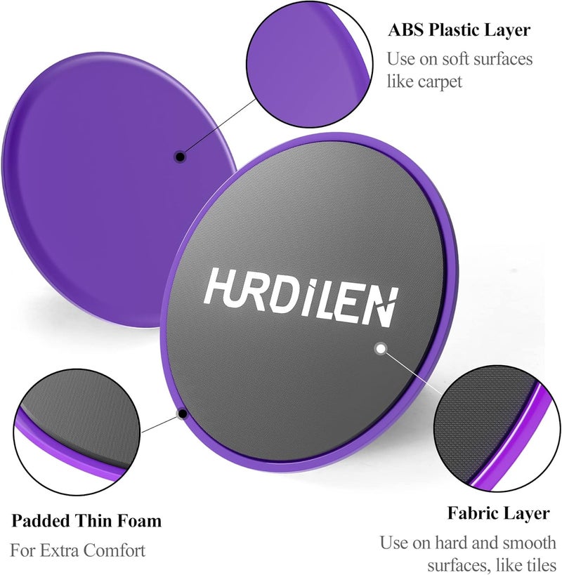Hurdilen أقراص الانزلاق الأساسية، أقراص تمرين مزدوجة الاستخدام على السجاد والأرضيات الخشبية، خفيفة الوزن ومثالية كأداة لياقة لتدريب قوة البطن الأساسية - Image 2