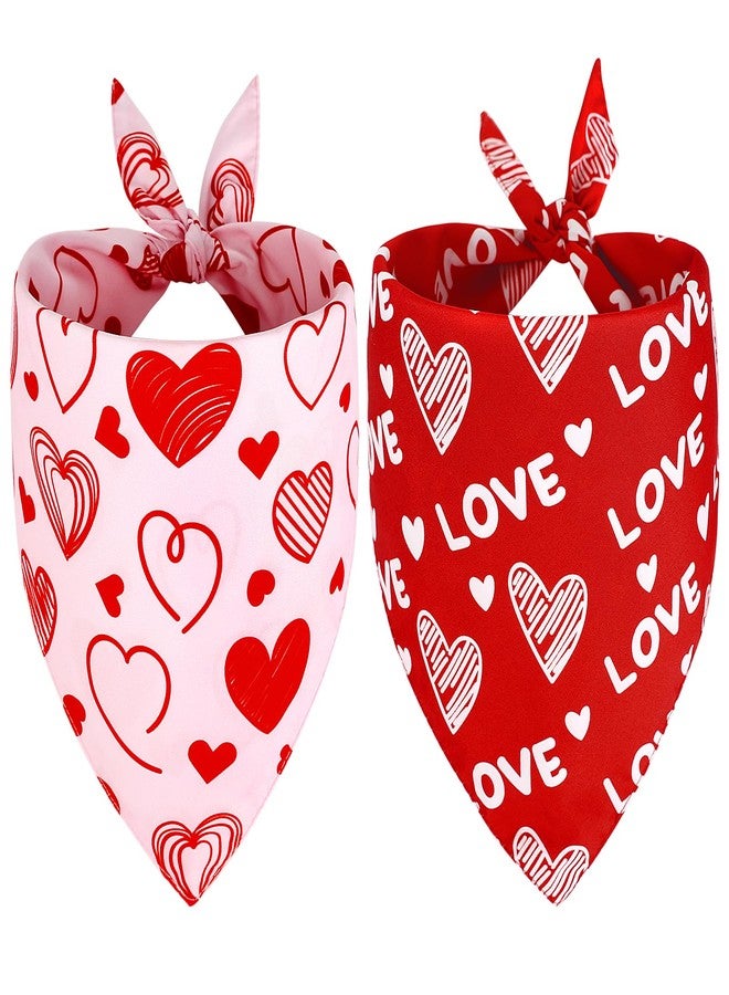 Vivifying Valentine's Day Dog Bandanas - 2 Pack Romantic Pet Accessories with Love Hearts, Dog Scarf for Spoiling Your Pooch on February 14th (Large, Red & Pink) - Image 1