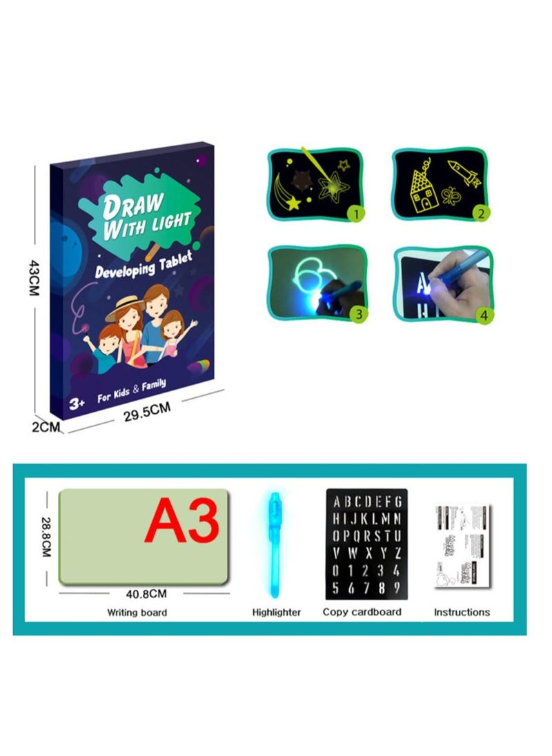 Excefore - Magic LED Light Drawing Pad, LCD Writing Tablet Doodle Board,Colorful Drawing Tablet Writing Pad, Kids Travel Essentials, for Girls Boys (A4) - Image 1