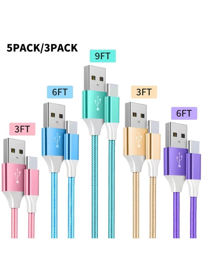 3 حزمة USB A إلى Type C كابل شحن سريع مضفر 3 قدم 6 قدم للهواتف الذكية - Image 1