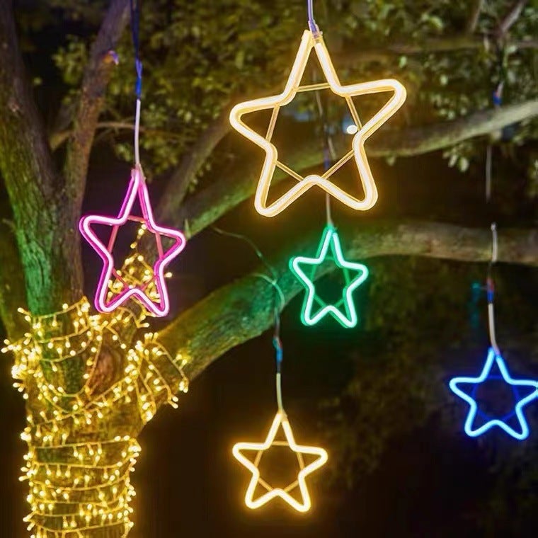 Cross-border outdoor lighting light five-pointed star snowflake star Moon Star North Star double five-star flexible light with decorative light - Image 5