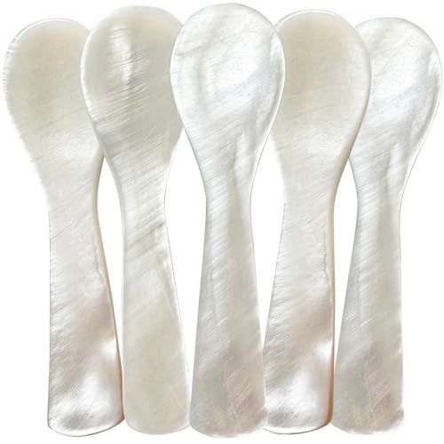 ThougrLyh Caviar Spoon 5pcs Mother of Pearl Spoons for Caviar Ice Cream Sauce 3.54 Inches Shell Spoon - Image 1