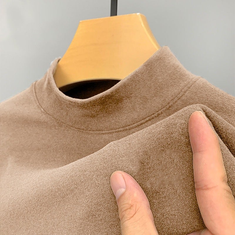 Support Generation Men'S Half Turtleneck Long-Sleeved T-Shirt Korean Style De Velvet Slim-Fit Young And Middle-Aged Bottoming Shirt Autumn Clothes - Image 1