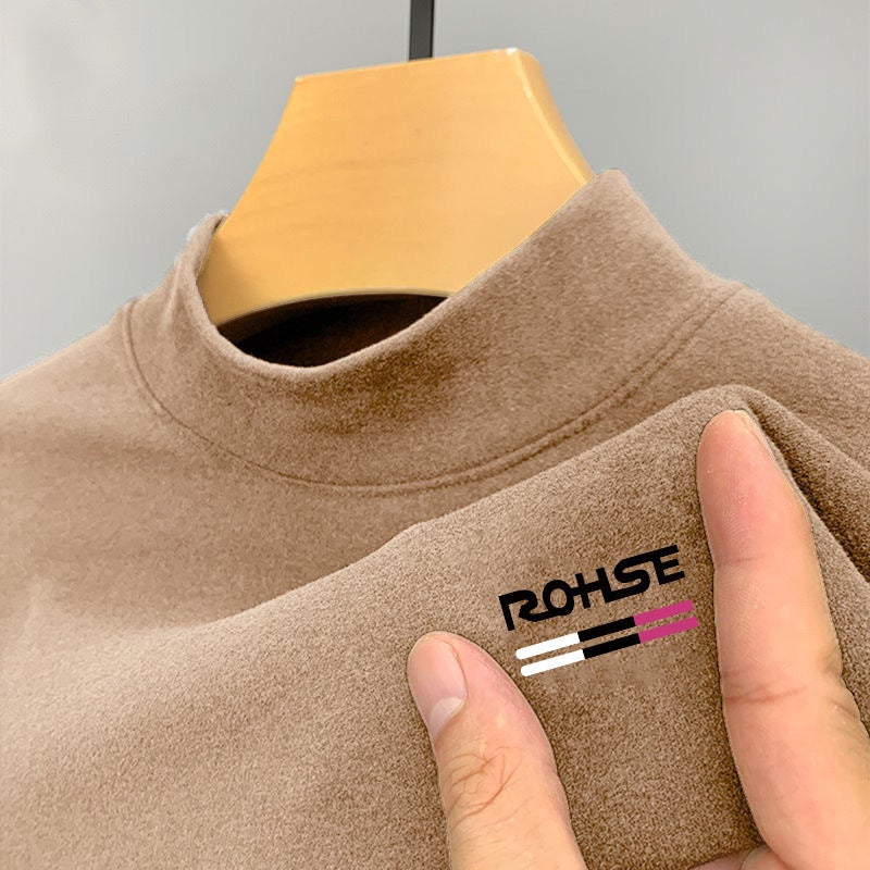 Support Generation Men'S Half Turtleneck Long-Sleeved T-Shirt Korean Style De Velvet Slim-Fit Young And Middle-Aged Bottoming Shirt Autumn Clothes - Image 2