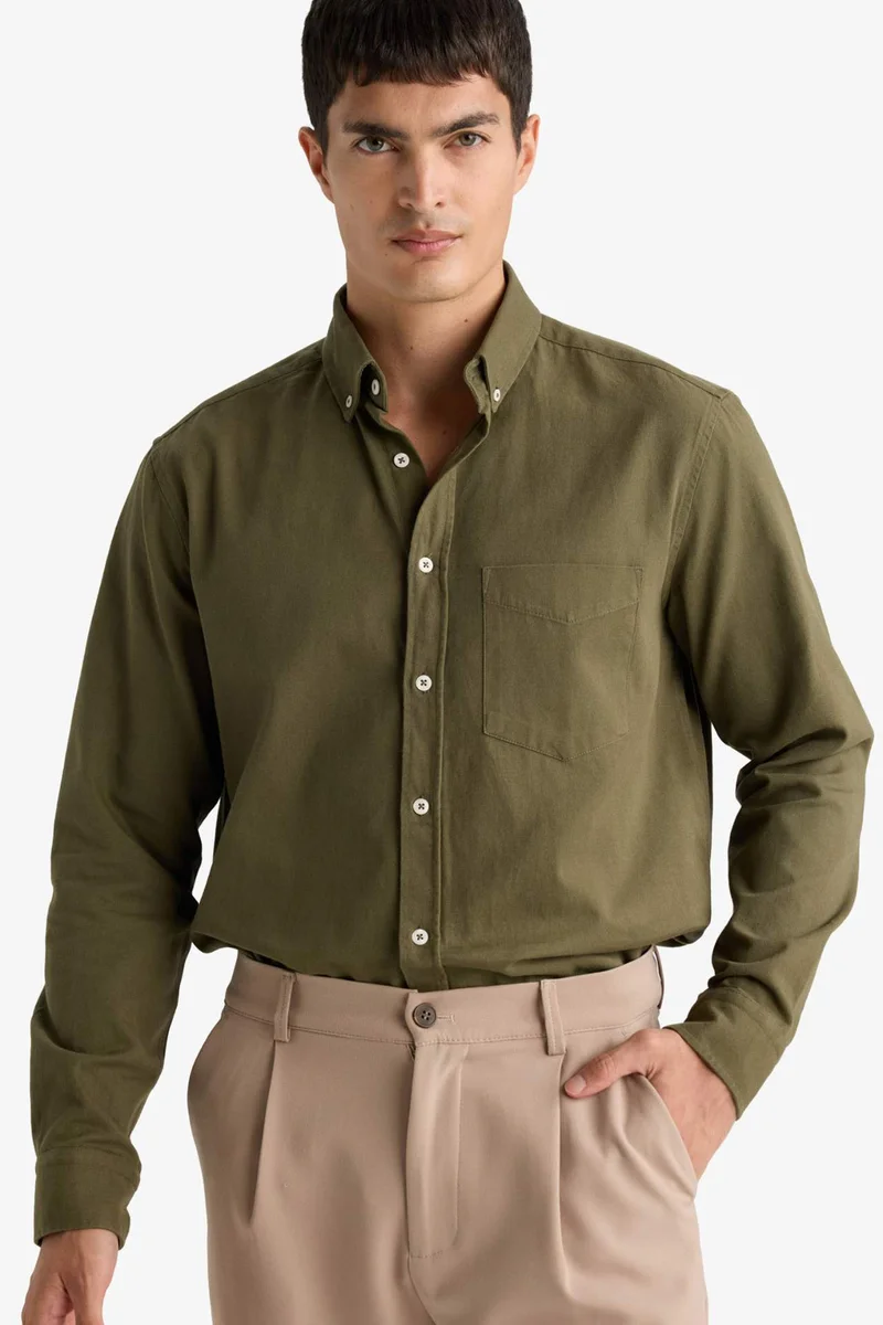 ديفاكتو Regular Fit Long Sleeve Gabardine Shirt