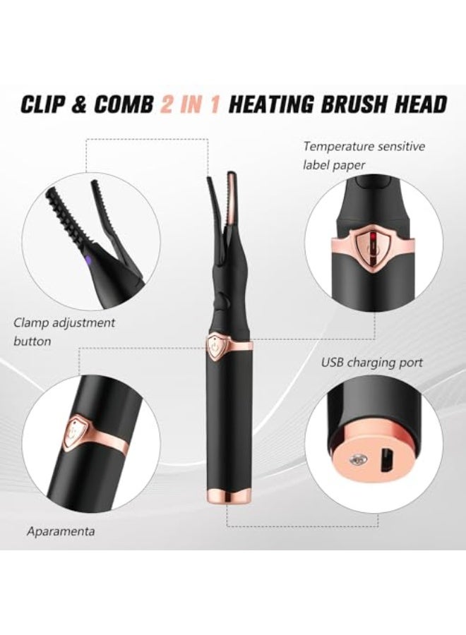 Heated Eyelash Curler, Portable, Mini Electric, Rechargeable, Quick Curling, Long-Lasting, Black - Image 2