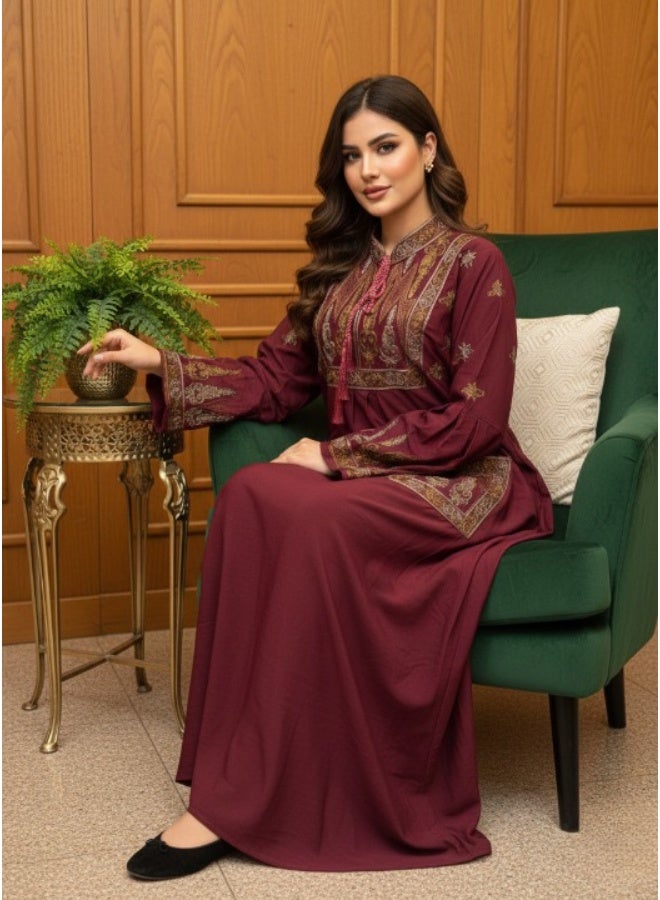 عباية نسائية مطرزة – خامه كتان – للخروج والاستقبال - Image 2