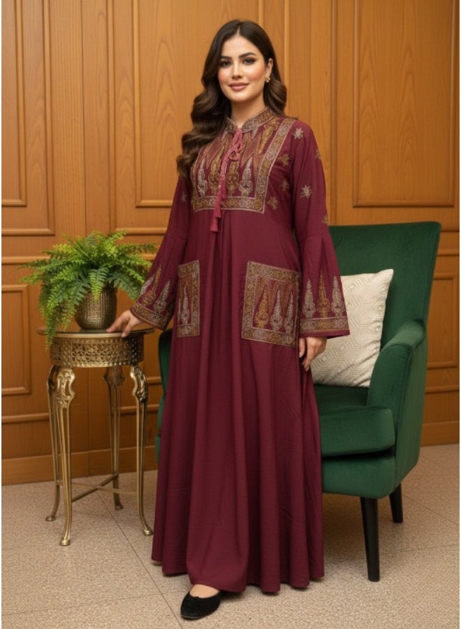 عباية نسائية مطرزة – خامه كتان – للخروج والاستقبال - Image 3