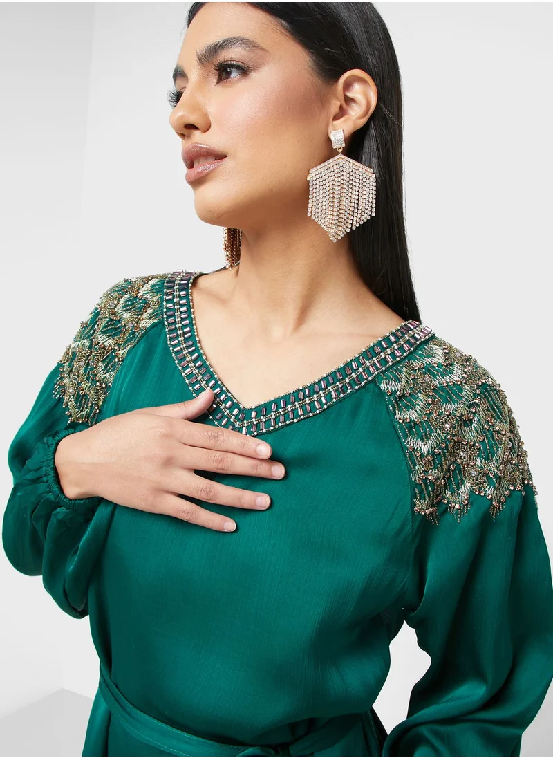 كشخة V-Neck Balloon Sleeves Jalabiya