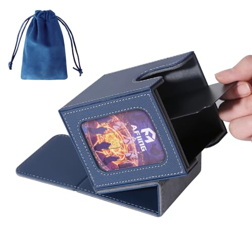AFIING MTG Deck Box for Commander DisplayCard Deck Box Fits 100 Double Sleeved Cards Magic Commander TCG Card Storage with 2 DividersDice Bag and 1 ToploaderBlueGrey - Image 1
