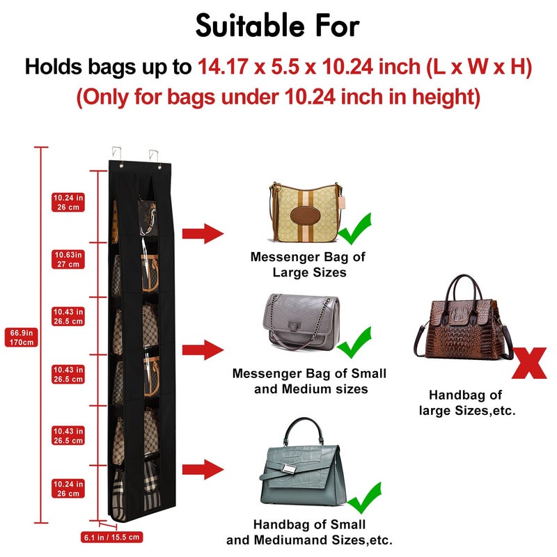Lirex Over the Door Organizer, 2 Pack Handbag Storage with 6-Tier Space-Saving for Door or Closet, Handbag Hanger, Black - Image 2