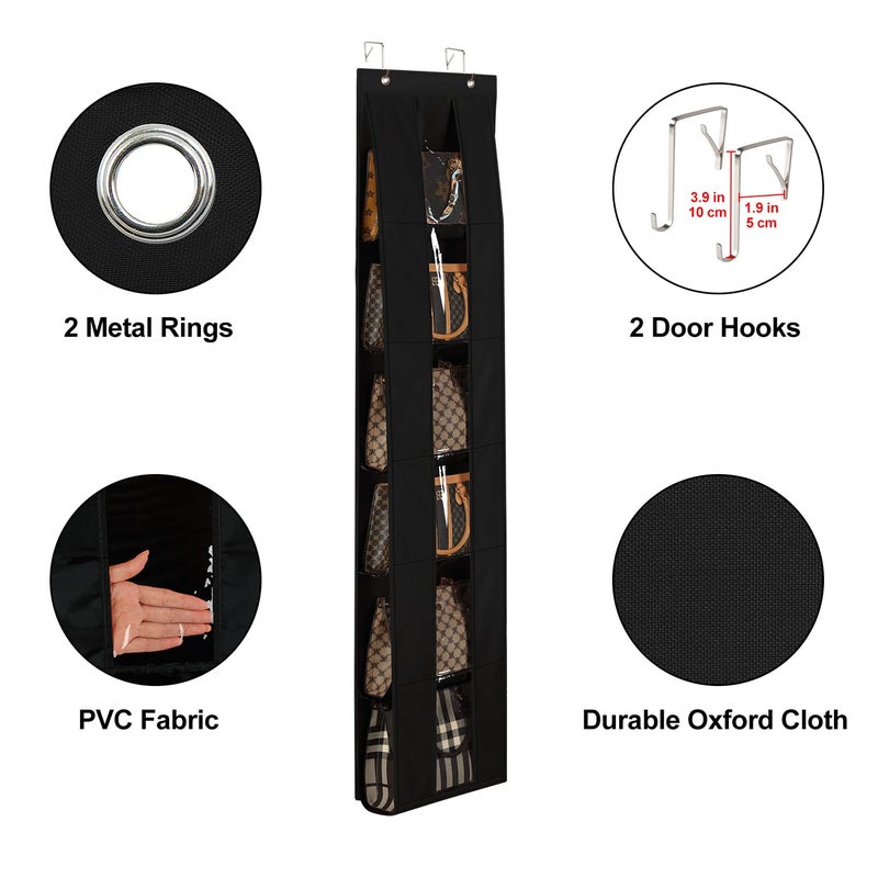 Lirex Over the Door Organizer, 2 Pack Handbag Storage with 6-Tier Space-Saving for Door or Closet, Handbag Hanger, Black - Image 4