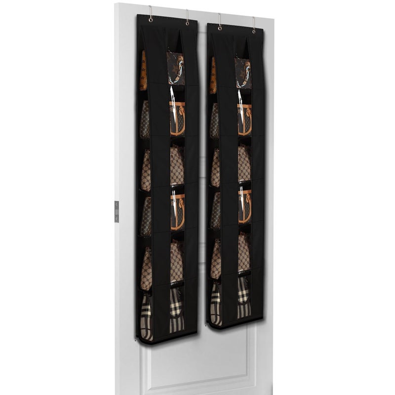 Lirex Over the Door Organizer, 2 Pack Handbag Storage with 6-Tier Space-Saving for Door or Closet, Handbag Hanger, Black - Image 1