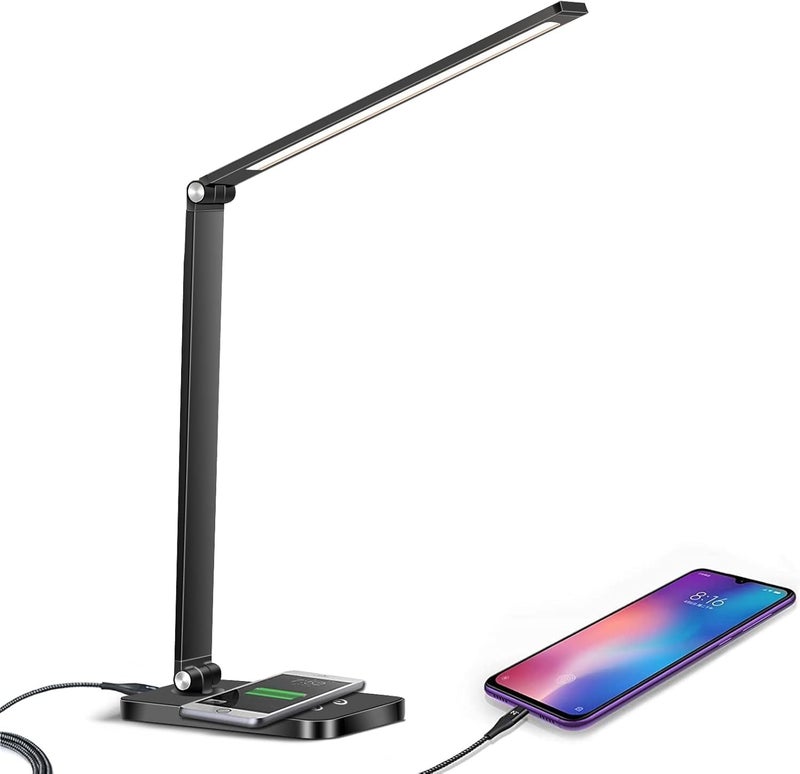 SKY-TOUCH Led Desk Lamp,Eye-Caring Office Lamp,Foldable,For Computer/Desktop,Touch Control With Usb Charging Port,For Home Library,Bedside,Office,12 * 19 * 38Cm - Image 1