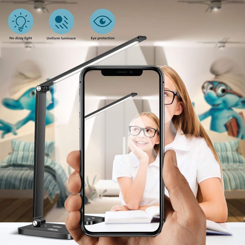 SKY-TOUCH Led Desk Lamp,Eye-Caring Office Lamp,Foldable,For Computer/Desktop,Touch Control With Usb Charging Port,For Home Library,Bedside,Office,12 * 19 * 38Cm - Image 4