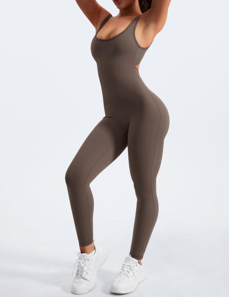 YEOREO Sleeveless Jumpsuits for Women Sexy Backless Gym Bodycon Lizvette V Back Scrunch Butt Rompers Coffee S - Image 3